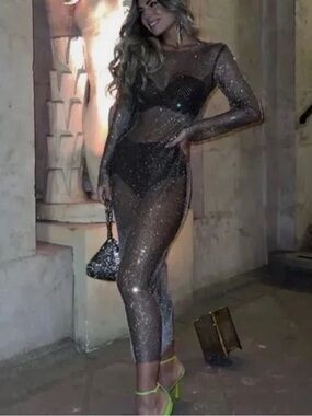 Zara Black Sheer Sequin Mesh Dress